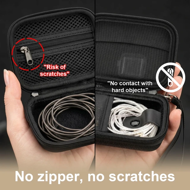Alt view image 4 of 7 - IEM Case for Wired Earbuds for Linsoul KZ ZS10 for Shure ForTRUTHEA In Ear Monitor Bag,with Divided Plush Storage,Wired Headphone Case with Cable Strap,Mesh Pocket for Ear Tips,EVA Shell Black