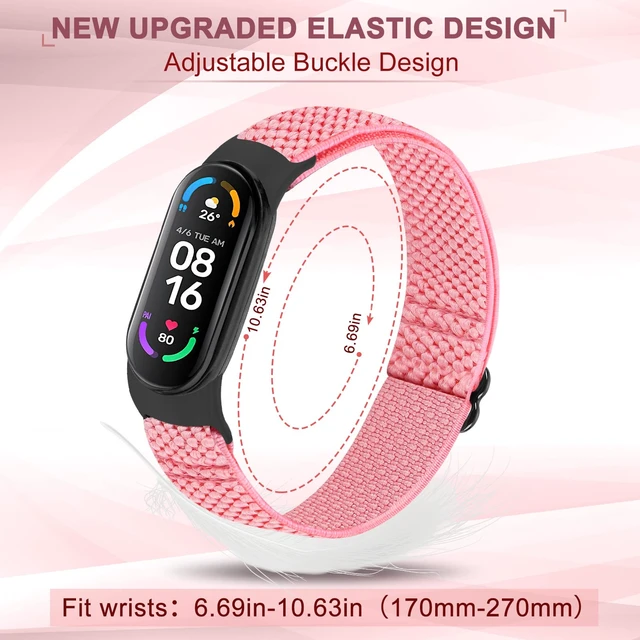 Alt view image 4 of 7 - 5 Pack Solo Loop Nylon Band Compatible With Xiaomi Mi Band 7 6 5 4 3/Amazfit Band 5 Straps, Adjustable Breathable Comfortable Elastic Sport Replacement Strap for Women Men