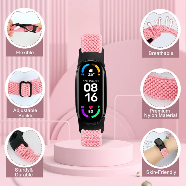 Alt view image 3 of 7 - 5 Pack Solo Loop Nylon Band Compatible With Xiaomi Mi Band 7 6 5 4 3/Amazfit Band 5 Straps, Adjustable Breathable Comfortable Elastic Sport Replacement Strap for Women Men