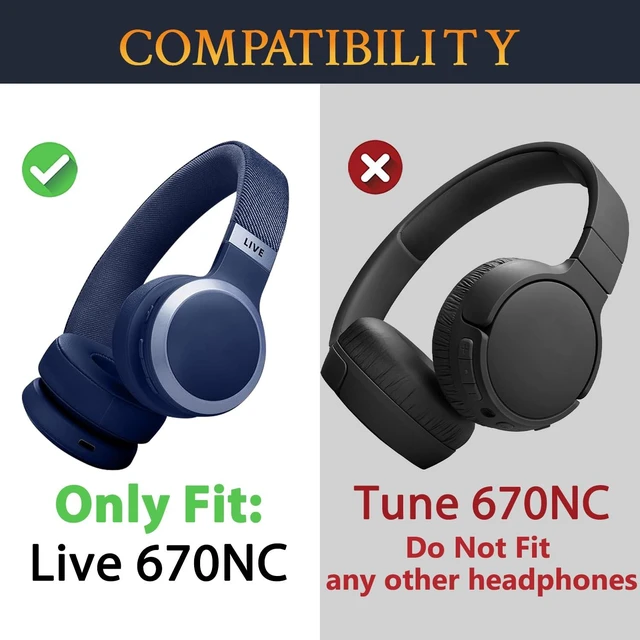 Alt view image 2 of 5 - Replacement Earpads for JBL Live 670NC On-Ear Headphones(Do Not Fit Tune 670NC), Ear Pads Cushions with Soft Protein Leather and High-Density Noise Isolation Foam - Navy Blue