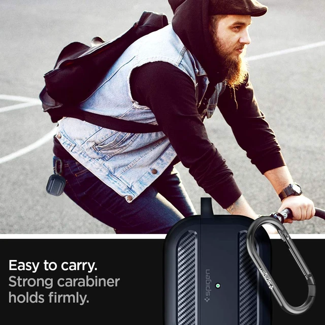 Alt view image 4 of 7 - Rugged Armor Designed for AirPods Pro Case (2019) TPU & PC Dual Layer Protection, Included Carabiner, Wireless Charging Compatible - Charcoal
