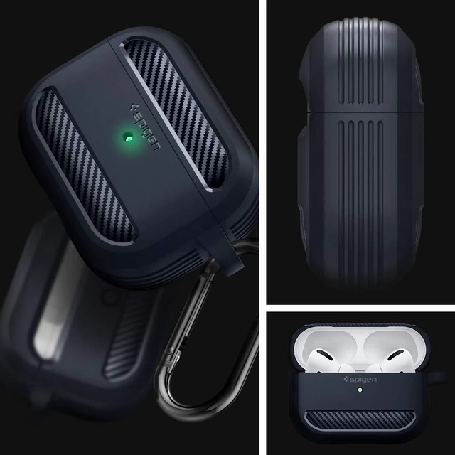 Alt view image 2 of 7 - Rugged Armor Designed for AirPods Pro Case (2019) TPU & PC Dual Layer Protection, Included Carabiner, Wireless Charging Compatible - Charcoal