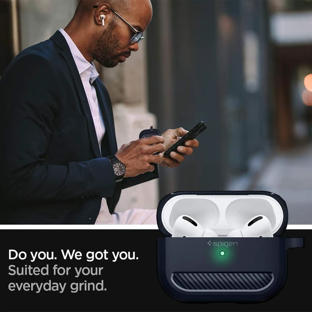 Alt view image 3 of 7 - Rugged Armor Designed for AirPods Pro Case (2019) TPU & PC Dual Layer Protection, Included Carabiner, Wireless Charging Compatible - Charcoal