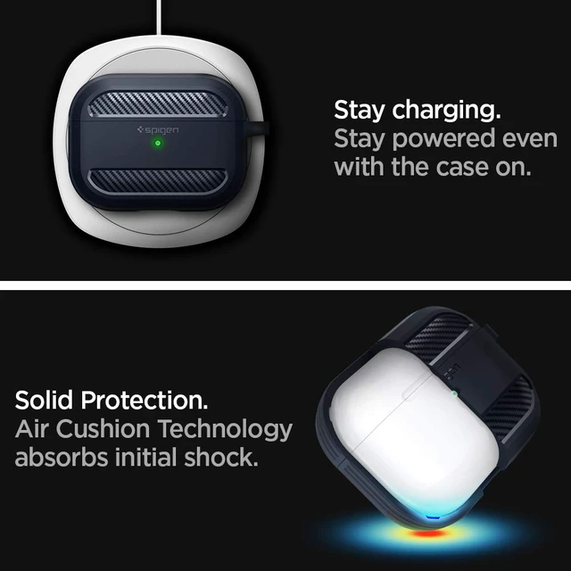 Alt view image 5 of 7 - Rugged Armor Designed for AirPods Pro Case (2019) TPU & PC Dual Layer Protection, Included Carabiner, Wireless Charging Compatible - Charcoal
