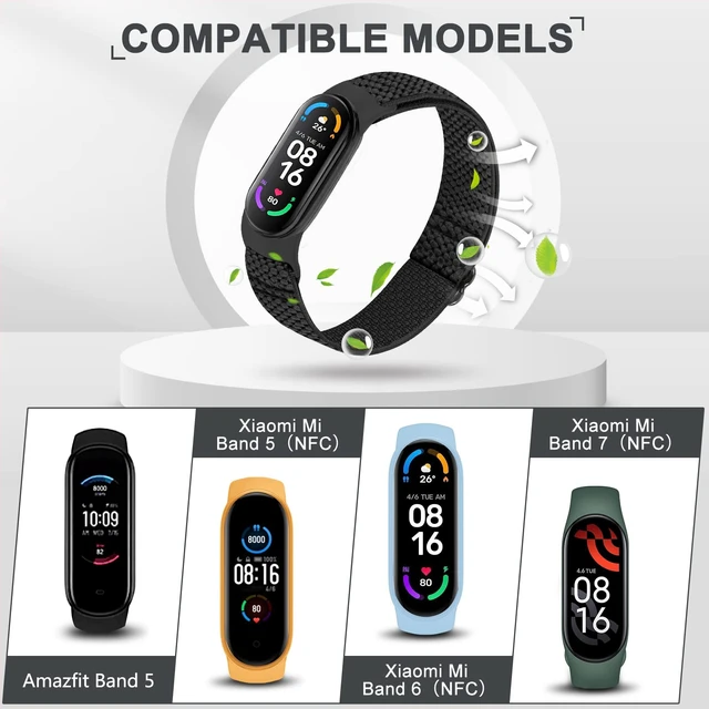 Alt view image 2 of 7 - 5 Pack Solo Loop Nylon Band Compatible With Xiaomi Mi Band 7 6 5 4 3/Amazfit Band 5 Straps, Adjustable Breathable Comfortable Elastic Sport Replacement Strap for Women Men