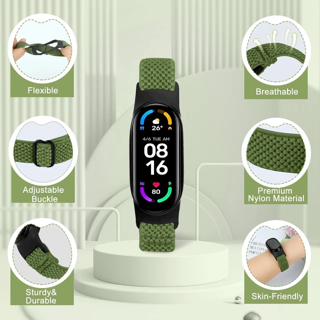 Alt view image 3 of 7 - 5 Pack Solo Loop Nylon Band Compatible With Xiaomi Mi Band 7 6 5 4 3/Amazfit Band 5 Straps, Adjustable Breathable Comfortable Elastic Sport Replacement Strap for Women Men