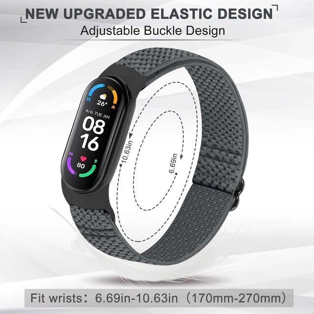 Alt view image 4 of 7 - 5 Pack Solo Loop Nylon Band Compatible With Xiaomi Mi Band 7 6 5 4 3/Amazfit Band 5 Straps, Adjustable Breathable Comfortable Elastic Sport Replacement Strap for Women Men