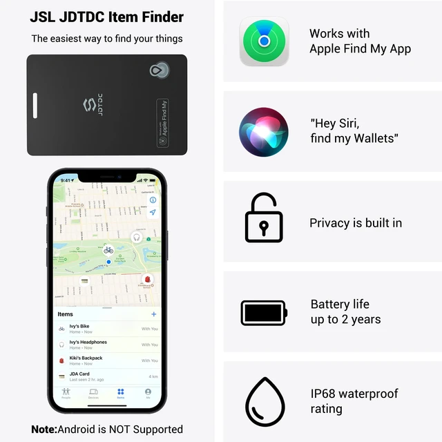 Alt view image 5 of 6 - Wallet Tracker Card, MFi Certified, Apple Find My (iOS Only), Black 2 Pack Smart Card Tracker for Wallet, Luggage & Passport,Wallet Finder Card, IP68 Waterproof, Left-Behind Alert,Unique SN