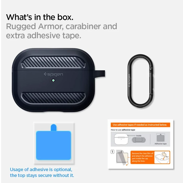 Alt view image 7 of 7 - Rugged Armor Designed for AirPods Pro Case (2019) TPU & PC Dual Layer Protection, Included Carabiner, Wireless Charging Compatible - Charcoal