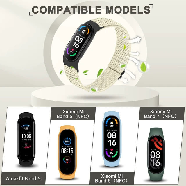 Alt view image 2 of 7 - 5 Pack Solo Loop Nylon Band Compatible With Xiaomi Mi Band 7 6 5 4 3/Amazfit Band 5 Straps, Adjustable Breathable Comfortable Elastic Sport Replacement Strap for Women Men