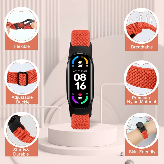 Alt view image 3 of 7 - 5 Pack Solo Loop Nylon Band Compatible With Xiaomi Mi Band 7 6 5 4 3/Amazfit Band 5 Straps, Adjustable Breathable Comfortable Elastic Sport Replacement Strap for Women Men