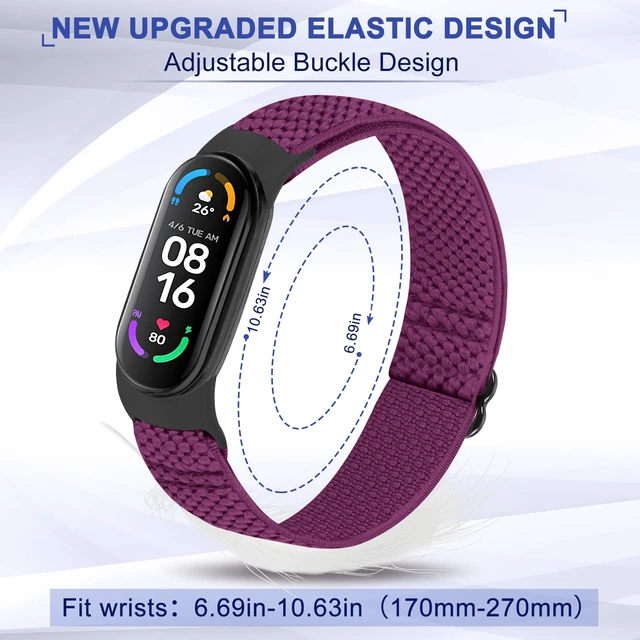 Alt view image 4 of 7 - 5 Pack Solo Loop Nylon Band Compatible With Xiaomi Mi Band 7 6 5 4 3/Amazfit Band 5 Straps, Adjustable Breathable Comfortable Elastic Sport Replacement Strap for Women Men