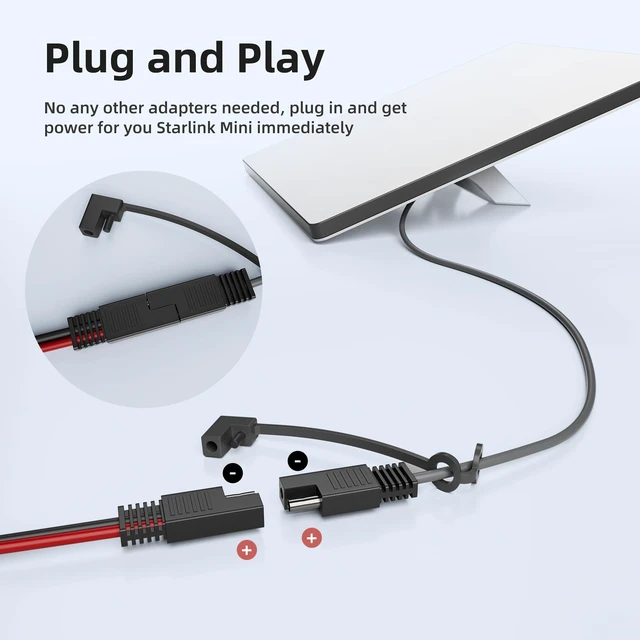 Alt view image 5 of 7 - Starlink Mini Cable SAE Connector with Polarity Reverse Adapter Starlink Mini Power CableSAE Plug to DC Waterproof Plug,3FT/1M,For Automotive RV Battery Generator Solar Yacht Powering