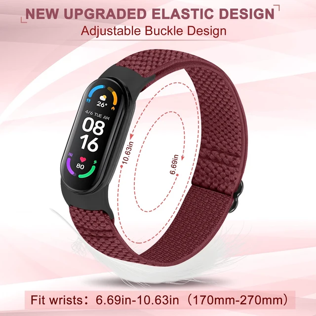 Alt view image 4 of 7 - 5 Pack Solo Loop Nylon Band Compatible With Xiaomi Mi Band 7 6 5 4 3/Amazfit Band 5 Straps, Adjustable Breathable Comfortable Elastic Sport Replacement Strap for Women Men