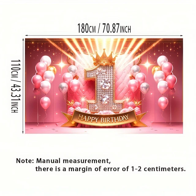 Alt view image 5 of 5 - Pink Gold 1st Happy Birthday Banner 71x43 Inch Photo Booth Pink Gold Birthday Banner Crown Queen Backdrop Baby Nursery Indoor Hall Lawn Crown Pattern