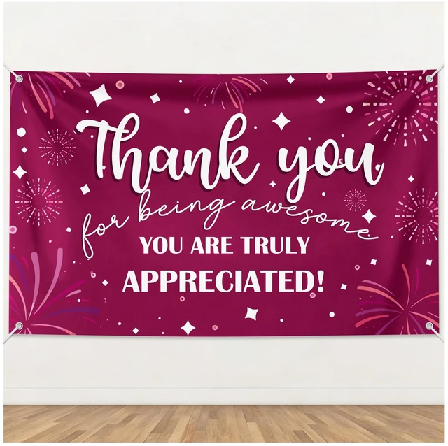 Main image of 6×3.6ft Appreciation Banner for Work,Thank You Banner Backdrop,Appreciation Decoration for Employee Administrative Day Retirement Office Volunteer Teacher Professor Doctor Nurse & Staff Gifts,Pink