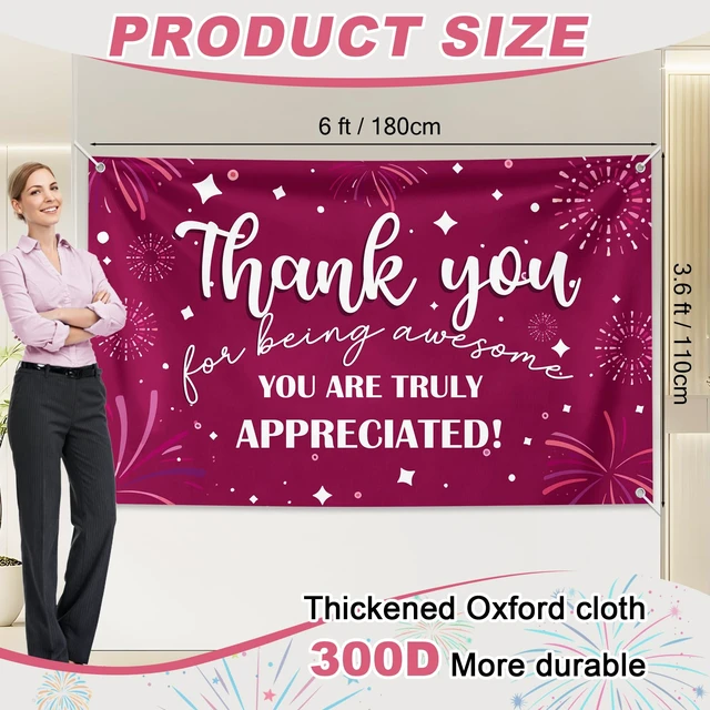 Alt view image 2 of 6 - 6×3.6ft Appreciation Banner for Work,Thank You Banner Backdrop,Appreciation Decoration for Employee Administrative Day Retirement Office Volunteer Teacher Professor Doctor Nurse & Staff Gifts,Pink
