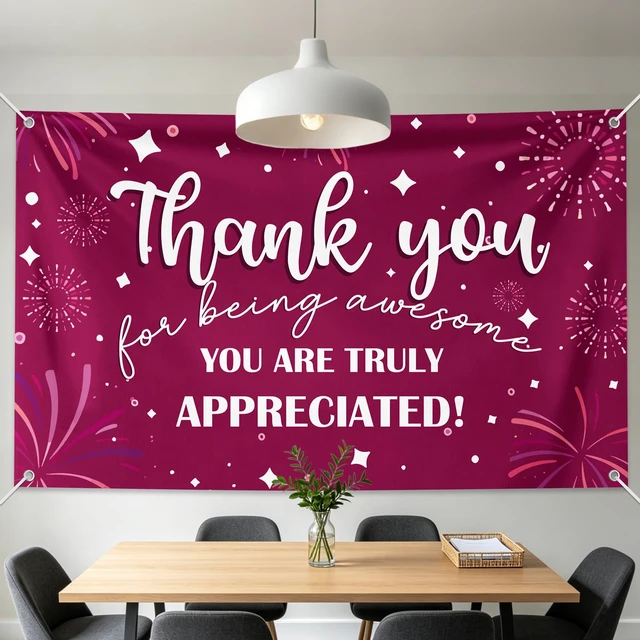 Alt view image 4 of 6 - 6×3.6ft Appreciation Banner for Work,Thank You Banner Backdrop,Appreciation Decoration for Employee Administrative Day Retirement Office Volunteer Teacher Professor Doctor Nurse & Staff Gifts,Pink