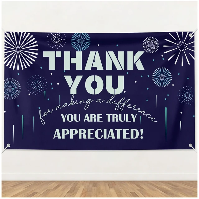 Main image of 6×3.6ft Appreciation Banner for Work,Thank You Banner Backdrop,Appreciation Decoration for Employee Administrative Day Retirement Office Volunteer Teacher Professor Doctor Nurse & Staff Gifts,Blue