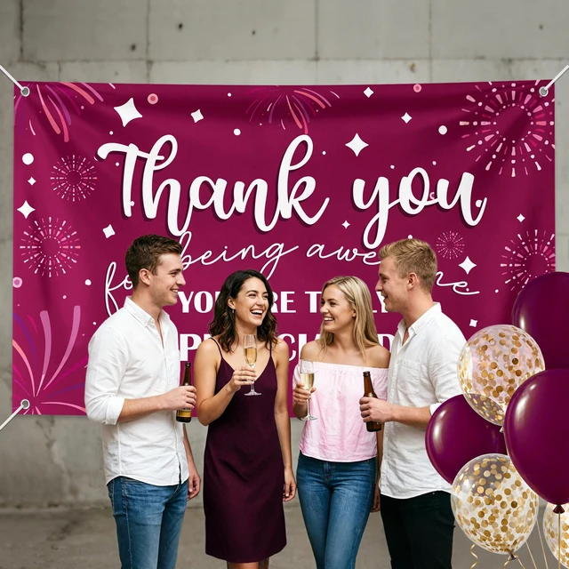 Alt view image 6 of 6 - 6×3.6ft Appreciation Banner for Work,Thank You Banner Backdrop,Appreciation Decoration for Employee Administrative Day Retirement Office Volunteer Teacher Professor Doctor Nurse & Staff Gifts,Pink