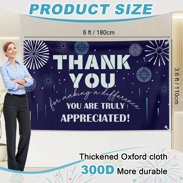 Alt view image 2 of 6 - 6×3.6ft Appreciation Banner for Work,Thank You Banner Backdrop,Appreciation Decoration for Employee Administrative Day Retirement Office Volunteer Teacher Professor Doctor Nurse & Staff Gifts,Blue