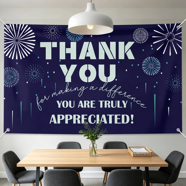 Alt view image 4 of 6 - 6×3.6ft Appreciation Banner for Work,Thank You Banner Backdrop,Appreciation Decoration for Employee Administrative Day Retirement Office Volunteer Teacher Professor Doctor Nurse & Staff Gifts,Blue