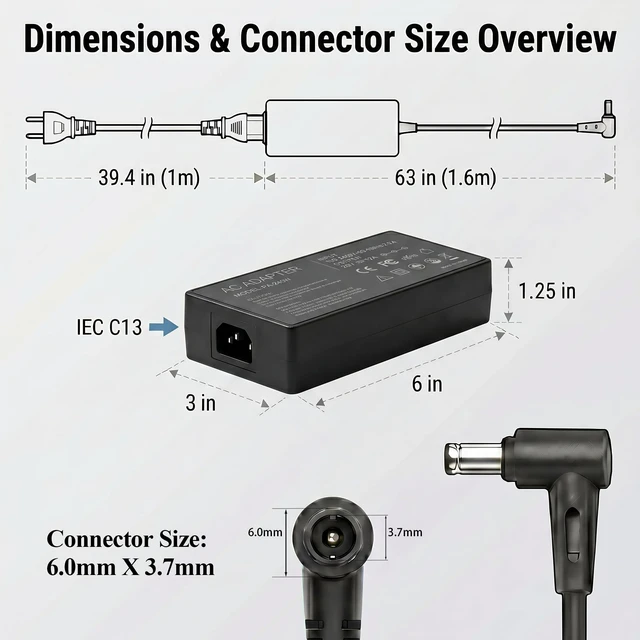 Alt view image 3 of 6 - 240W Laptop Charger for ASUS ROG Zephyrus G14 G15 G16 Series for TUF A15 F15 F16, ADP-240EB B A20-240P1A AC Adapter, 20V 12A Power Supply, 6.0 x 3.7mm Round Tip, With Power Cord