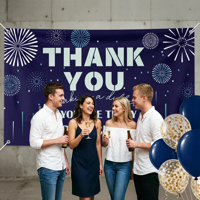 Alt view image 5 of 6 - 6×3.6ft Appreciation Banner for Work,Thank You Banner Backdrop,Appreciation Decoration for Employee Administrative Day Retirement Office Volunteer Teacher Professor Doctor Nurse & Staff Gifts,Blue