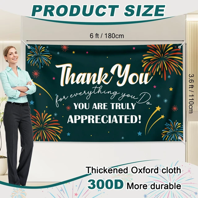 Alt view image 2 of 6 - 6×3.6ft Appreciation Banner for Work,Thank You Banner Backdrop,Appreciation Decoration for Employee Administrative Day Retirement Office Volunteer Teacher Professor Doctor Nurse & Staff Gifts,Green