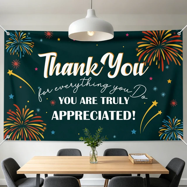 Alt view image 4 of 6 - 6×3.6ft Appreciation Banner for Work,Thank You Banner Backdrop,Appreciation Decoration for Employee Administrative Day Retirement Office Volunteer Teacher Professor Doctor Nurse & Staff Gifts,Green