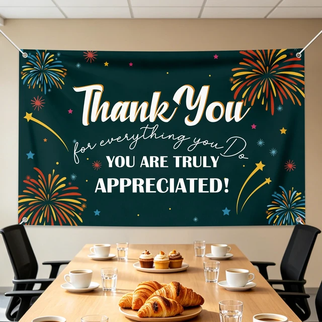 Alt view image 5 of 6 - 6×3.6ft Appreciation Banner for Work,Thank You Banner Backdrop,Appreciation Decoration for Employee Administrative Day Retirement Office Volunteer Teacher Professor Doctor Nurse & Staff Gifts,Green