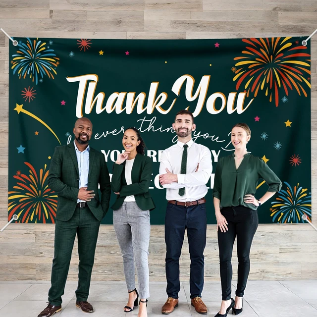 Alt view image 6 of 6 - 6×3.6ft Appreciation Banner for Work,Thank You Banner Backdrop,Appreciation Decoration for Employee Administrative Day Retirement Office Volunteer Teacher Professor Doctor Nurse & Staff Gifts,Green