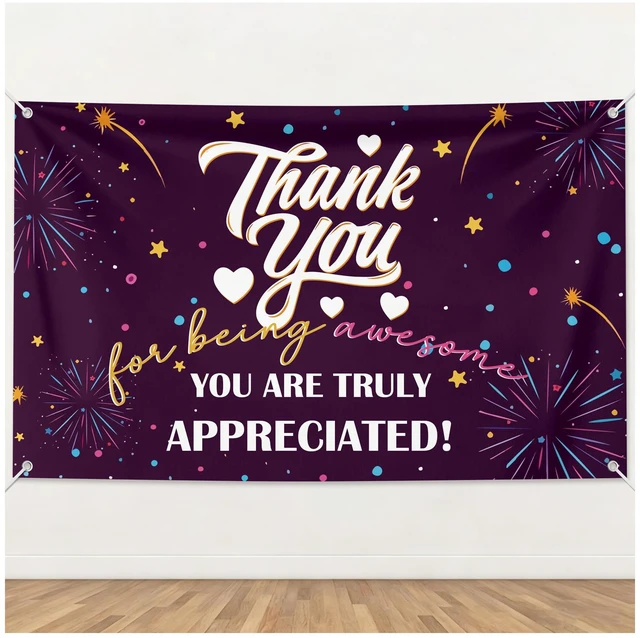 Main image of 6×3.6ft Appreciation Banner for Work,Thank You Banner Backdrop,Appreciation Decoration for Employee Administrative Day Retirement Office Volunteer Teacher Professor Doctor Nurse & Staff Gifts,Purple