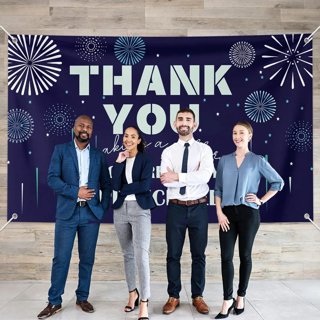 Alt view image 6 of 6 - 6×3.6ft Appreciation Banner for Work,Thank You Banner Backdrop,Appreciation Decoration for Employee Administrative Day Retirement Office Volunteer Teacher Professor Doctor Nurse & Staff Gifts,Blue