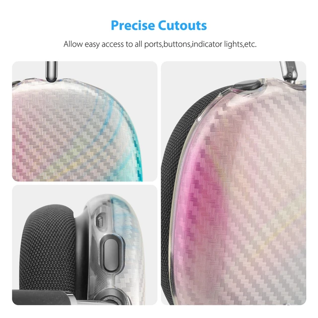 Alt view image 5 of 7 - Carbon Fiber Texture Case Cover for AirPods Max Headphone, TPU Anti-Scratch Ear Cup Cover, Protective Skin Accessories for Apple AirPods Max(2024/2020) - Silver