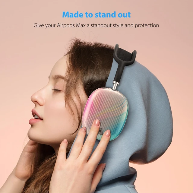 Alt view image 6 of 7 - Carbon Fiber Texture Case Cover for AirPods Max Headphone, TPU Anti-Scratch Ear Cup Cover, Protective Skin Accessories for Apple AirPods Max(2024/2020) - Silver