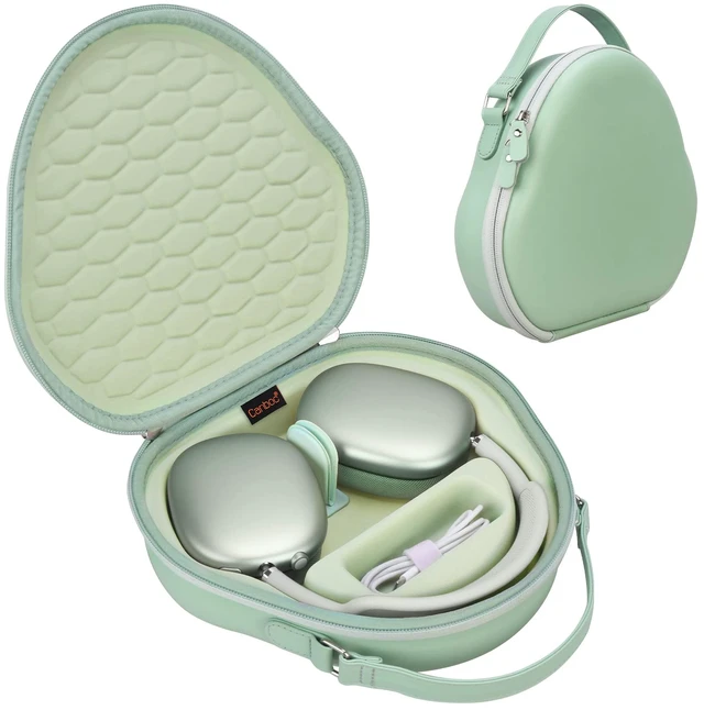 Main image of Case with Sleep Mode for Apple AirPods Max Wireless Headphones Airpods Max Smart Headphones Case, Extra Space fits Cable, Charger, Green (PU)