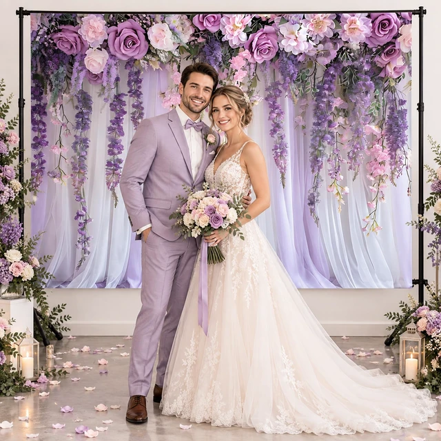 Alt view image 2 of 7 - Purple Flower Lavender Backdrop 7x5ft Lavender Purple Floral Backdrop Photo Booth, Purple Violet Bridal Shower Wedding Party Decoration Background Studio Props