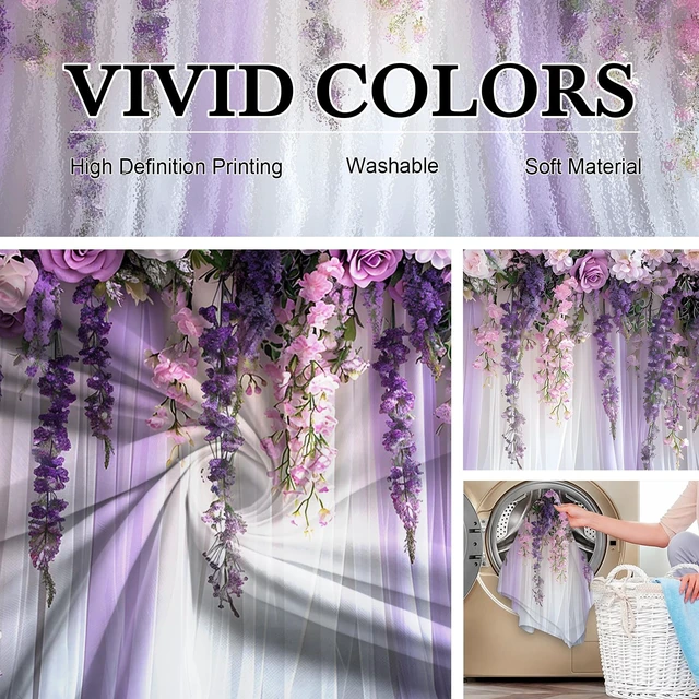 Alt view image 6 of 7 - Purple Flower Lavender Backdrop 7x5ft Lavender Purple Floral Backdrop Photo Booth, Purple Violet Bridal Shower Wedding Party Decoration Background Studio Props