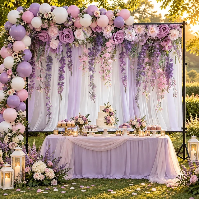 Alt view image 3 of 7 - Purple Flower Lavender Backdrop 7x5ft Lavender Purple Floral Backdrop Photo Booth, Purple Violet Bridal Shower Wedding Party Decoration Background Studio Props