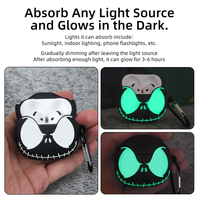 Alt view image 5 of 7 - for AirPods 5 Case & AirPods 4 Case Cover Skull with Cleaner kit, Black Glow in the Dark, Soft Silicone, Funny Anime Cute Case for Apple AirPods 5/4 for Men Women