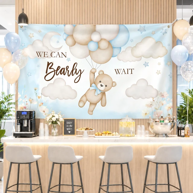 Alt view image 7 of 7 - 6 × 3.6 Ft We Can Bearly Wait Baby Shower Backdrop Banner Bear Baby Shower Decorations Gender Reveal Party Cute Photo Booth Background with Metal Eyelets and String