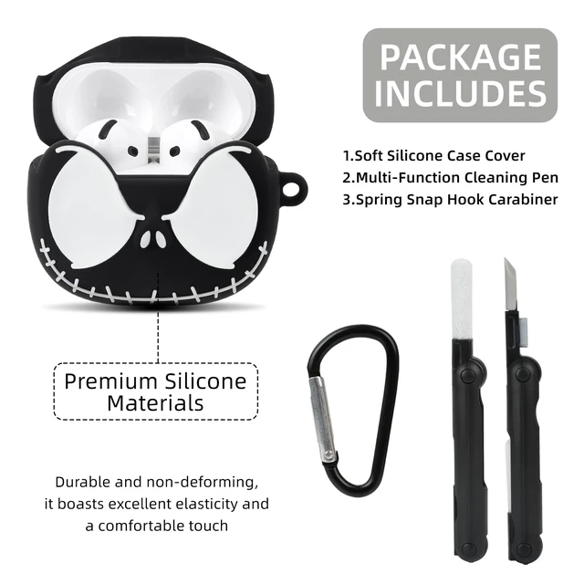 Alt view image 6 of 7 - for AirPods 5 Case & AirPods 4 Case Cover Skull with Cleaner kit, Black Glow in the Dark, Soft Silicone, Funny Anime Cute Case for Apple AirPods 5/4 for Men Women