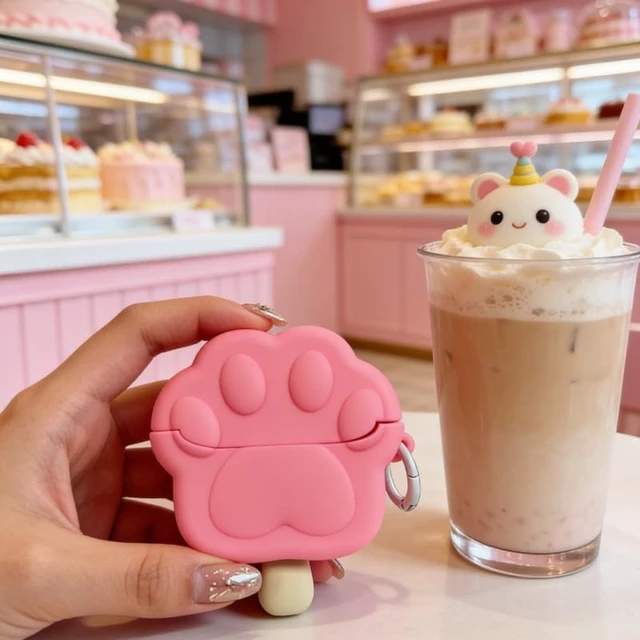 Alt view image 3 of 6 - for Samsung Galaxy Bud 3 Pro Case/Buds3/Buds 3 FE, Creative Cute Pink Cat Paw Icecream Silicone Shockproof Protective Cover Headphone Earphone EarPods Case Accessories -Kitty Paw