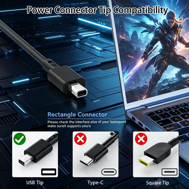 Alt view image 2 of 7 - 240W 20V 12A Laptop Charger for ASUS Rog Zephyrus G14 G16 Power Supply Cord GU605 GA605 GA403 Flow Z13 GZ302 TUF A14 A16 A18 FA401 Gaming V16 V3607 ProArt PX13 P16 Rectangle Conn Fast charging Adapter