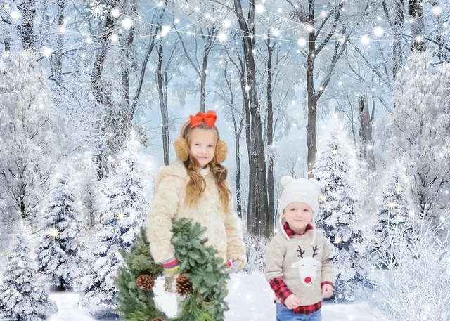 Alt view image 2 of 7 - Winter Snowy Forest Backdrop Wonderland Christmas Tree Snow Scene Backdrop 9x6ft Winter Christmas Photography Background, Xmas New Year Family Holiday Party Decoration Banner Supplies