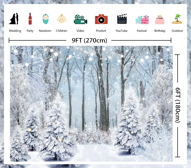 Alt view image 6 of 7 - Winter Snowy Forest Backdrop Wonderland Christmas Tree Snow Scene Backdrop 9x6ft Winter Christmas Photography Background, Xmas New Year Family Holiday Party Decoration Banner Supplies