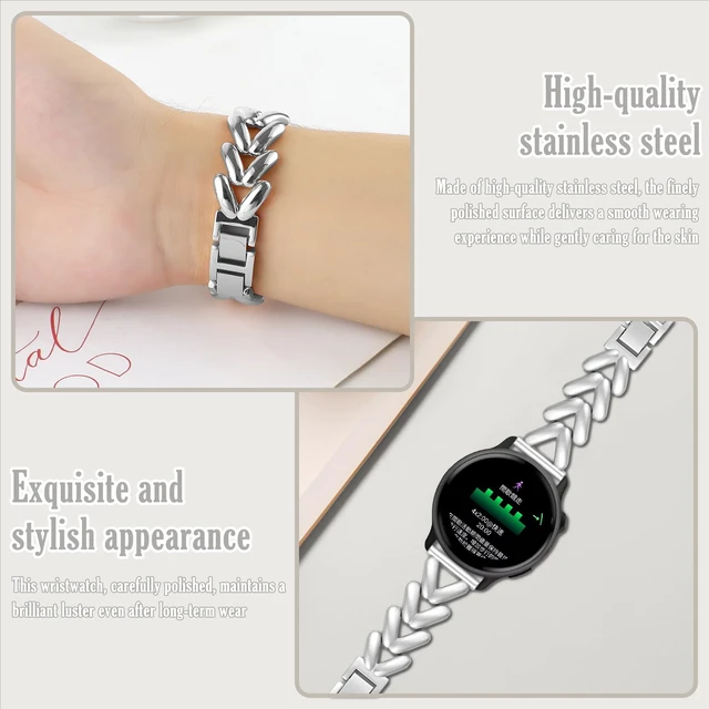 Alt view image 2 of 7 - 20mm Metal Watch Band for Garmin Forerunner 70/170 Starlight Women's Elegant Slim Metal Chain Bracelet Replacement Strap for Garmin Forerunner 570 42mm/Vivoactive 6/5/Venu Sq 2