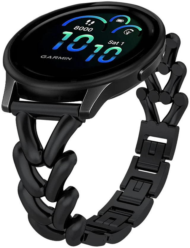 Main image of 20mm Metal Watch Band for Garmin Forerunner 70/170 Black Women's Elegant Slim Metal Chain Bracelet Replacement Strap for Garmin Forerunner 570 42mm/Vivoactive 6/5/Venu Sq 2