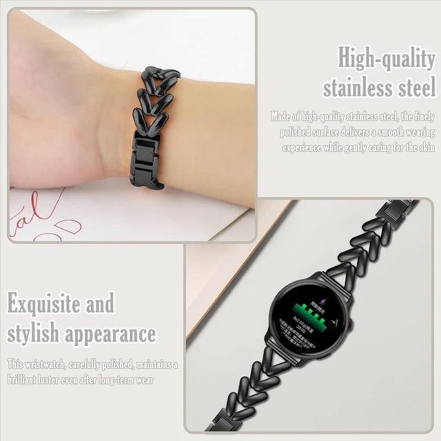 Alt view image 2 of 7 - 20mm Metal Watch Band for Garmin Forerunner 70/170 Black Women's Elegant Slim Metal Chain Bracelet Replacement Strap for Garmin Forerunner 570 42mm/Vivoactive 6/5/Venu Sq 2